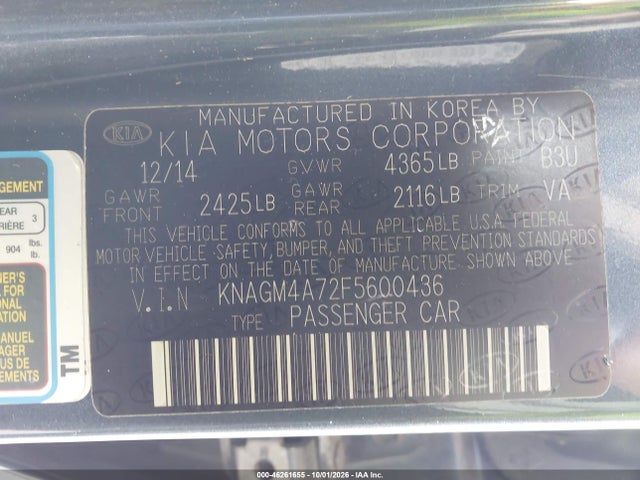 Aukcja sprzedaży 2015 Kia Optima Lx, vin: KNAGM4A72F5600436, numer aukcji: 46261655