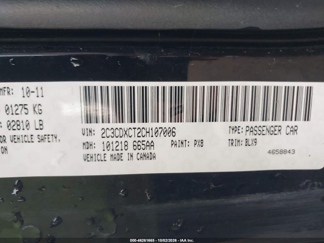 46261665 :رقم المزاد ، 2C3CDXCT2CH107006 vin ، 2012 Dodge Charger R/t مزاد بيع