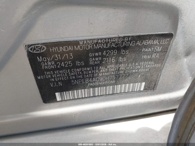 Aukcja sprzedaży 2013 Hyundai Sonata Gls, vin: 5NPEB4AC9DH757777, numer aukcji: 46261693