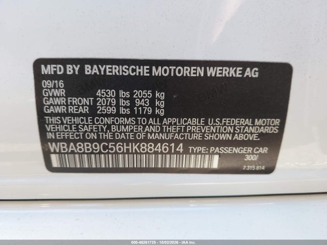 Продажа на аукционе авто 2017 Bmw 330i, vin: WBA8B9C56HK884614, номер лота: 46261725
