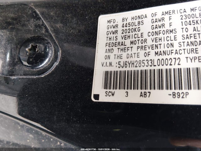 2003 Honda Element Ex მანქანა იყიდება აუქციონზე, vin: 5J6YH28533L000272, აუქციონის ნომერი: 46261736