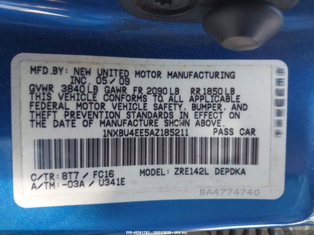 Aukcja sprzedaży 2010 Toyota Corolla Le, vin: 1NXBU4EE5AZ185211, numer aukcji: 46261763