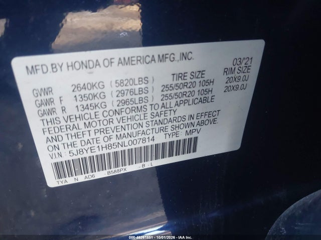 2022 Acura Mdx Advance Package მანქანა იყიდება აუქციონზე, vin: 5J8YE1H85NL007814, აუქციონის ნომერი: 46261851