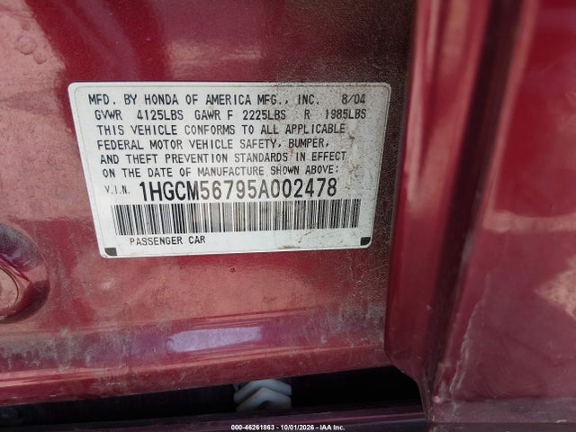 Aukcja sprzedaży 2005 Honda Accord 2.4 Ex, vin: 1HGCM56795A002478, numer aukcji: 46261863