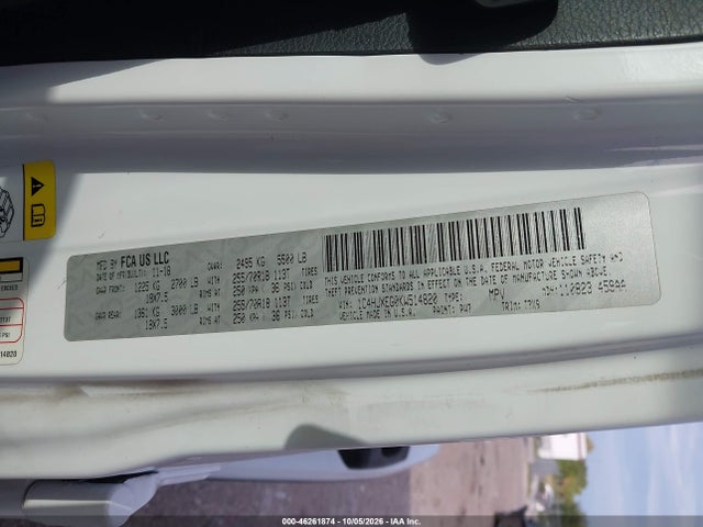 46261874 :رقم المزاد ، 1C4HJXEG0KW514820 vin ، 2019 Jeep Wrangler Unlimited Sahara 4x4 مزاد بيع