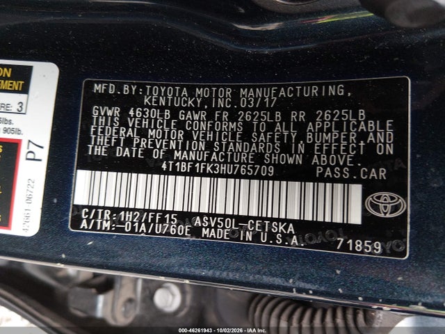 Продаж на аукціоні авто 2017 Toyota Camry Se, vin: 4T1BF1FK3HU765709, номер лоту: 46261943