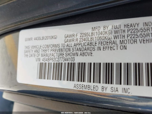Aukcja sprzedaży 2007 Subaru Legacy 2.5i Limited/2.5i Limited L.l. Bean Edition, vin: 4S4BP62C277344103, numer aukcji: 46261974