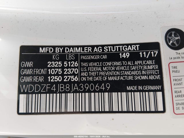 2018 Mercedes-benz E 300 მანქანა იყიდება აუქციონზე, vin: WDDZF4JB8JA390649, აუქციონის ნომერი: 46262104