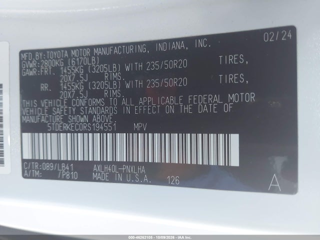 Продаж на аукціоні авто 2024 Toyota Sienna Platinum, vin: 5TDERKEC0RS194551, номер лоту: 46262105