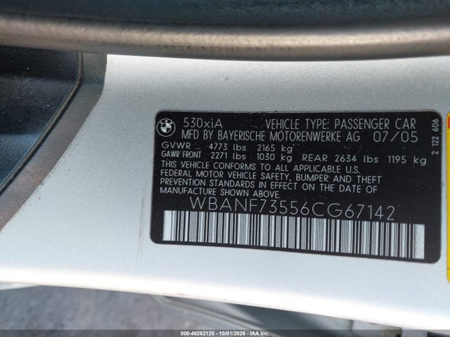 Продаж на аукціоні авто 2006 Bmw 530xi, vin: WBANF73556CG67142, номер лоту: 46262125