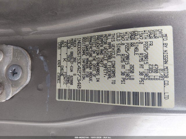 Продаж на аукціоні авто 2003 Nissan Frontier Xe, vin: 1N6DD26T53C427340, номер лоту: 46262144