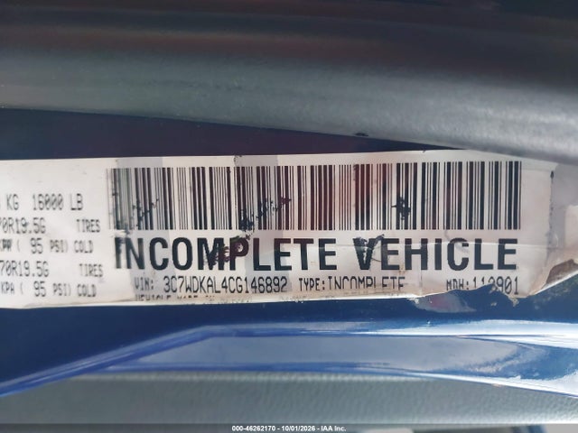 2012 Ram 4500 Chassis St/slt მანქანა იყიდება აუქციონზე, vin: 3C7WDKAL4CG146892, აუქციონის ნომერი: 46262170