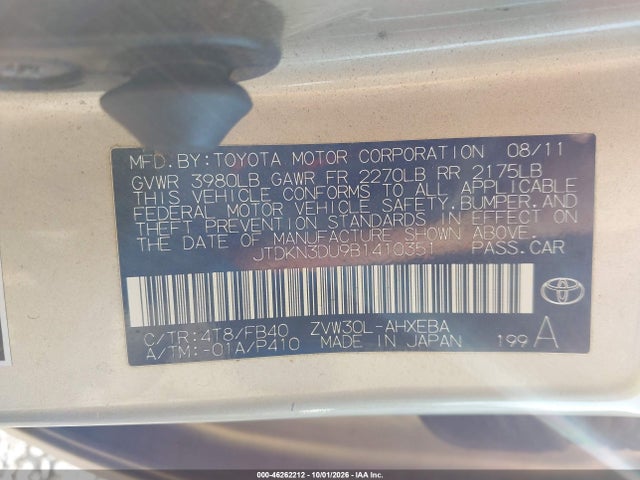 46262212 :رقم المزاد ، JTDKN3DU9B1410351 vin ، 2011 Toyota Prius مزاد بيع