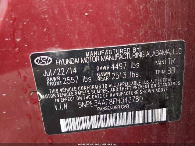 Aukcja sprzedaży 2015 Hyundai Sonata Sport, vin: 5NPE34AF8FH043780, numer aukcji: 46262243