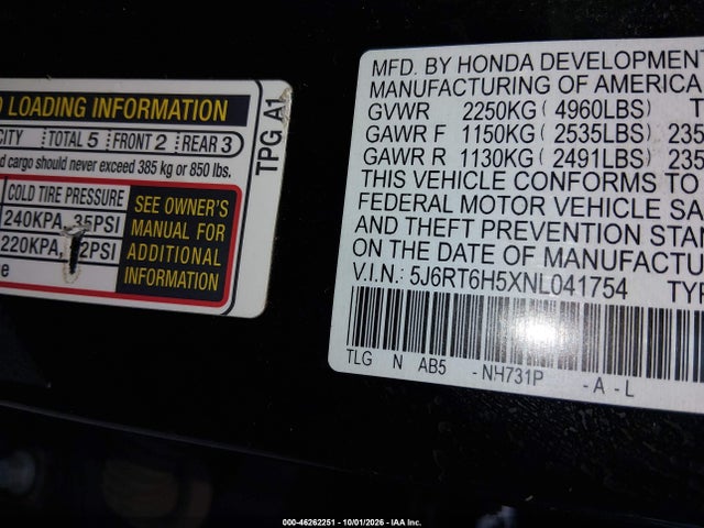 Aukcja sprzedaży 2022 Honda Cr-v Hybrid Ex, vin: 5J6RT6H5XNL041754, numer aukcji: 46262251