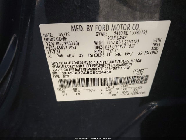 2013 Ford Edge Se მანქანა იყიდება აუქციონზე, vin: 2FMDK3GC8DBC34450, აუქციონის ნომერი: 46262261