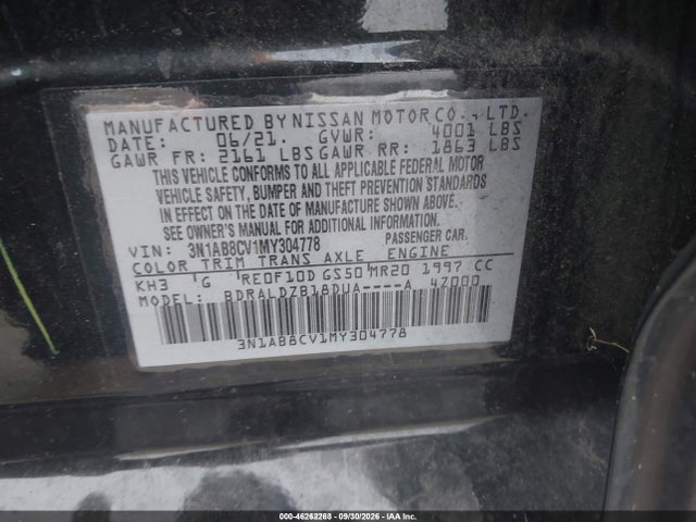 46262263 :رقم المزاد ، 3N1AB8CV1MY304778 vin ، 2021 Nissan Sentra Sv Xtronic Cvt مزاد بيع