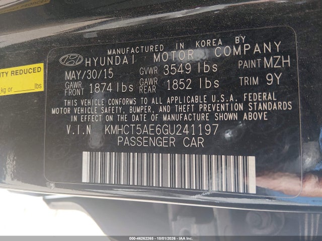 Продаж на аукціоні авто 2016 Hyundai Accent Se, vin: KMHCT5AE6GU241197, номер лоту: 46262265