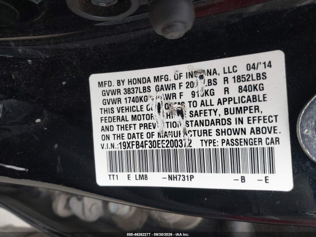 Продажа на аукционе авто 2014 Honda Civic Hybrid, vin: 19XFB4F30EE200372, номер лота: 46262277