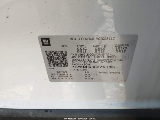 46262299 :رقم المزاد ، 1GYKNCRS8MZ101069 vin ، 2021 Cadillac Xt5 Fwd Premium Luxury مزاد بيع