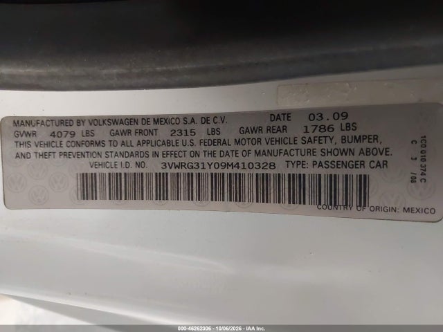 46262306 :رقم المزاد ، 3VWRG31Y09M410328 vin ، 2009 Volkswagen New Beetle 2.5l مزاد بيع