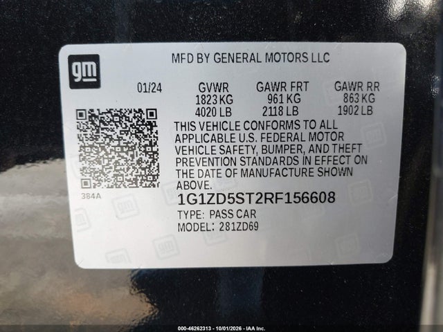 Aukcja sprzedaży 2024 Chevrolet Malibu Fwd 1lt, vin: 1G1ZD5ST2RF156608, numer aukcji: 46262313
