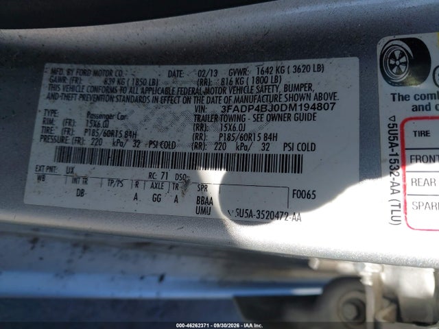 Продажа на аукционе авто 2013 Ford Fiesta Se, vin: 3FADP4BJ0DM194807, номер лота: 46262371