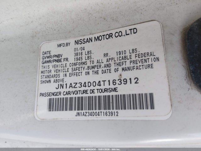 Aukcja sprzedaży 2004 Nissan 350z Enthusiast, vin: JN1AZ34D04T163912, numer aukcji: 46262430
