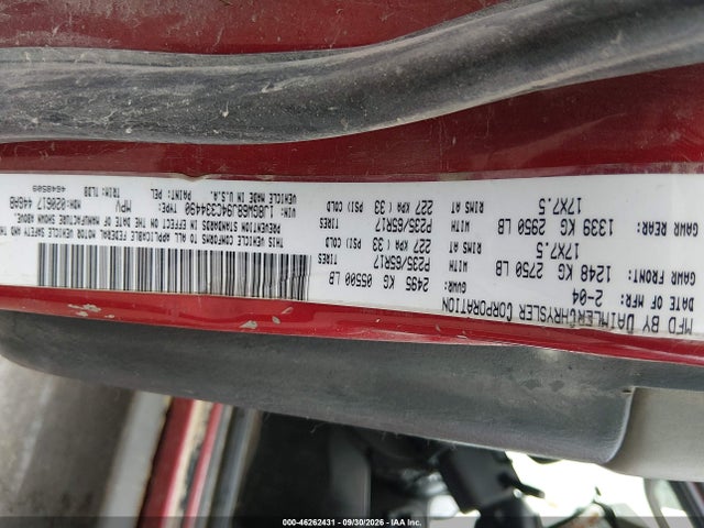 46262431 :رقم المزاد ، 1J8GW68J94C334490 vin ، 2004 Jeep Grand Cherokee Overland مزاد بيع