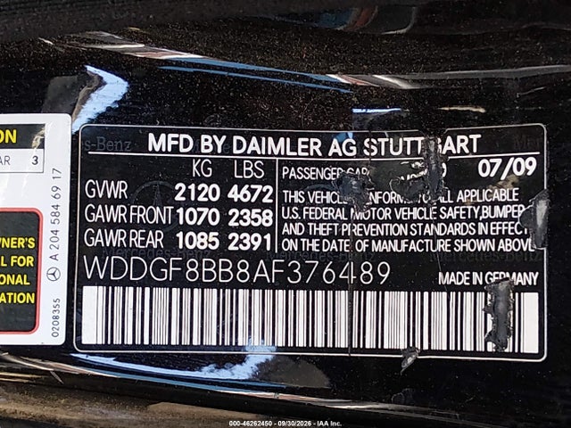 46262450 :رقم المزاد ، WDDGF8BB8AF376489 vin ، 2010 Mercedes-benz C 300 Luxury 4matic/sport 4matic مزاد بيع