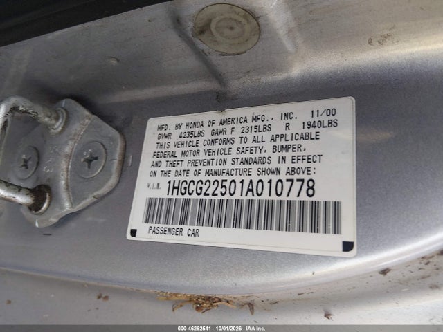 Продаж на аукціоні авто 2001 Honda Accord 3.0 Ex, vin: 1HGCG22501A010778, номер лоту: 46262541