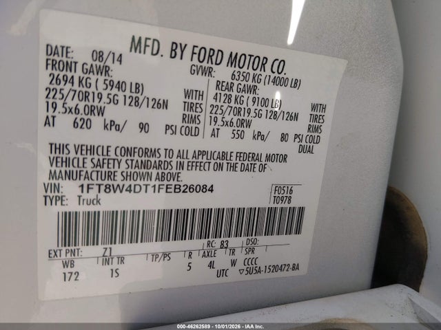 Продажа на аукционе авто 2015 Ford F-450 Xl, vin: 1FT8W4DT1FEB26084, номер лота: 46262589