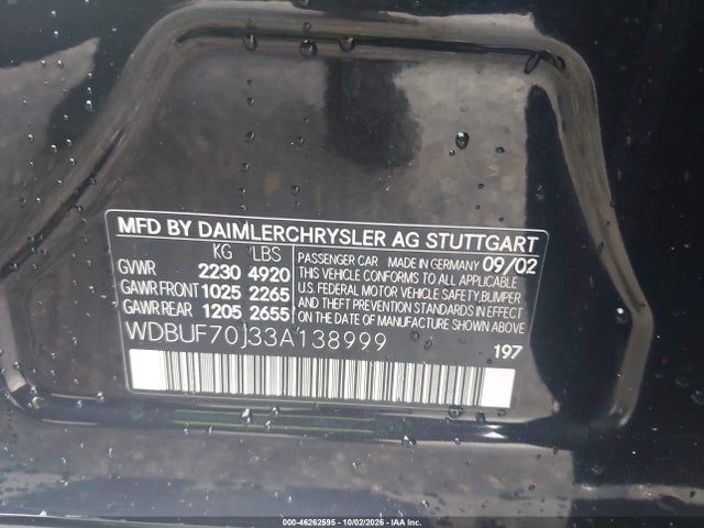 Продаж на аукціоні авто 2003 Mercedes-benz E 500, vin: WDBUF70J33A138999, номер лоту: 46262595