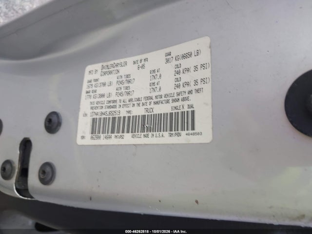 2005 Dodge Ram 1500 St მანქანა იყიდება აუქციონზე, vin: 1D7HA18N45J652519, აუქციონის ნომერი: 46262818