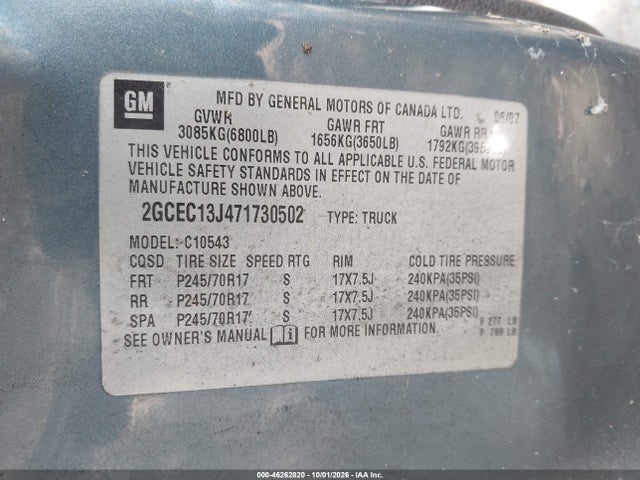 Aukcja sprzedaży 2007 Chevrolet Silverado 1500 Lt2, vin: 2GCEC13J471730502, numer aukcji: 46262820