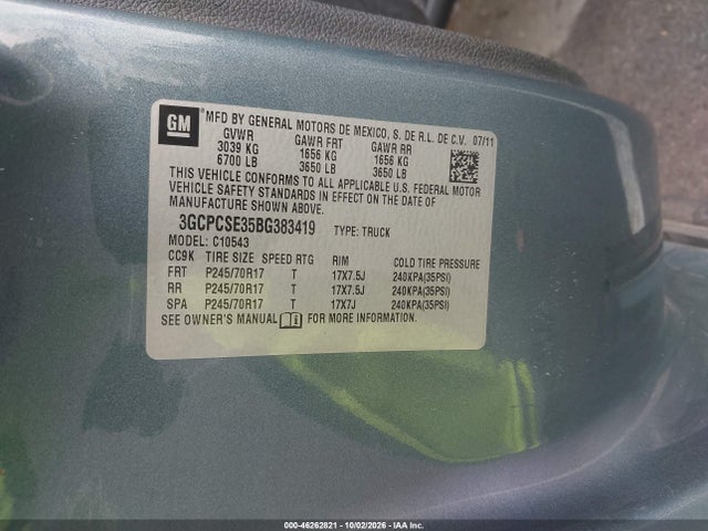 Продажа на аукционе авто 2011 Chevrolet Silverado 1500 Xtra Fuel Economy, vin: 3GCPCSE35BG383419, номер лота: 46262821