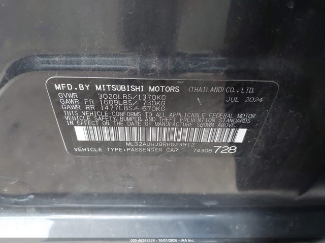 Продажа на аукционе авто 2024 Mitsubishi Mirage Es/le, vin: ML32AUHJ8RH023912, номер лота: 46262828