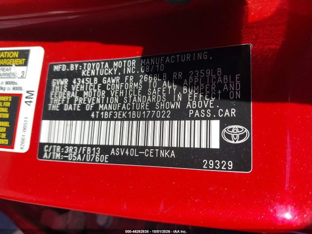 Продажа на аукционе авто 2011 Toyota Camry Le, vin: 4T1BF3EK1BU177022, номер лота: 46262838
