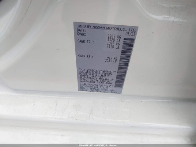 Продаж на аукціоні авто 2025 Nissan Altima Sv Fwd, vin: 1N4BL4DV7SN394573, номер лоту: 46262853