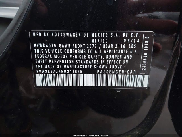 46262866 :رقم المزاد ، 3VW2K7AJXEM311665 vin ، 2014 Volkswagen Jetta 2.0l S مزاد بيع