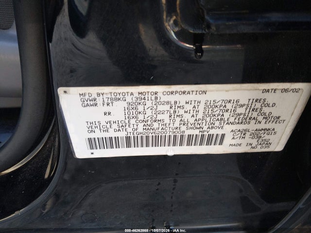 Продажа на аукционе авто 2002 Toyota Rav4, vin: JTEGH20V620079008, номер лота: 46262868
