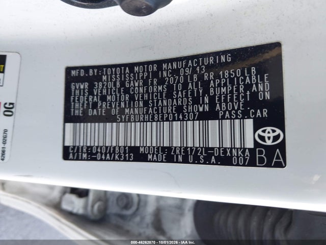 Aukcja sprzedaży 2014 Toyota Corolla Le Plus, vin: 5YFBURHE8EP014307, numer aukcji: 46262870