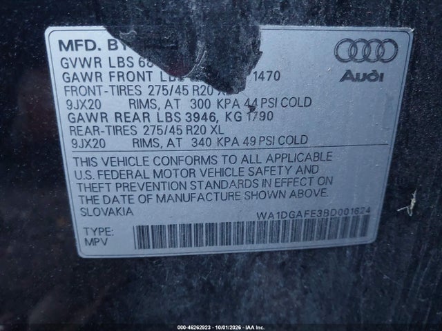 Aukcja sprzedaży 2011 Audi Q7 3.0t S Line Prestige, vin: WA1DGAFE3BD001624, numer aukcji: 46262923