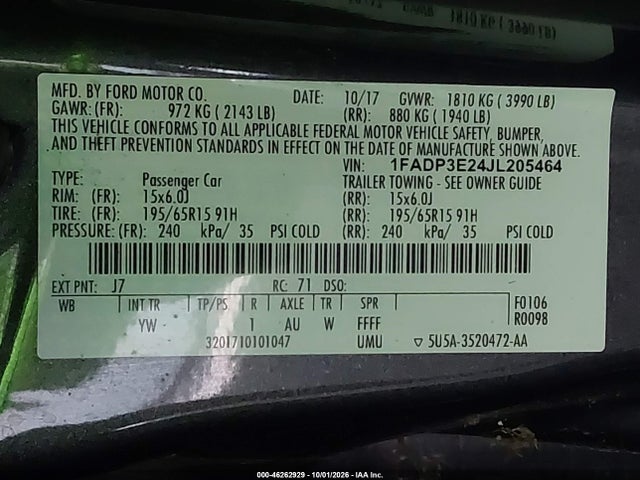 Ford FOCUS S 2018 1FADP3E24JL205464 Image 9