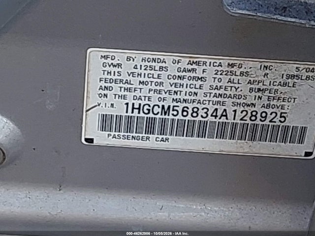Продажа на аукционе авто 2004 Honda Accord 2.4 Ex, vin: 1HGCM56834A128925, номер лота: 46262986