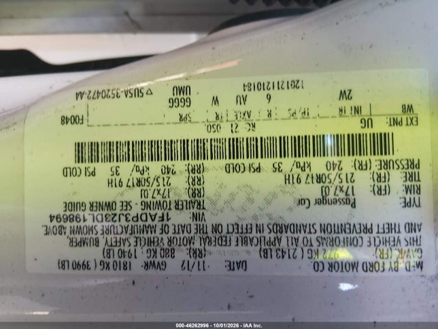Продажа на аукционе авто 2013 Ford Focus Titanium, vin: 1FADP3J23DL198694, номер лота: 46262996