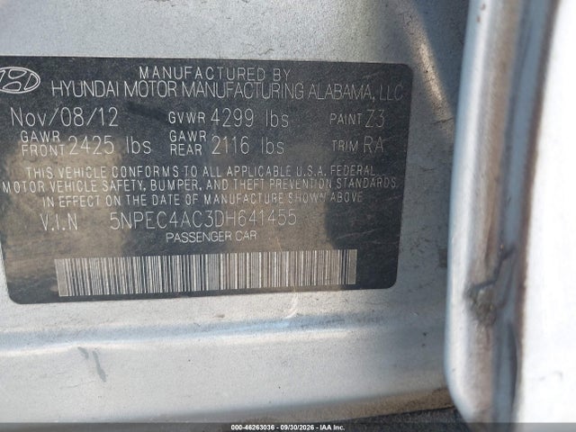 46263036 :رقم المزاد ، 5NPEC4AC3DH641455 vin ، 2013 Hyundai Sonata Limited مزاد بيع