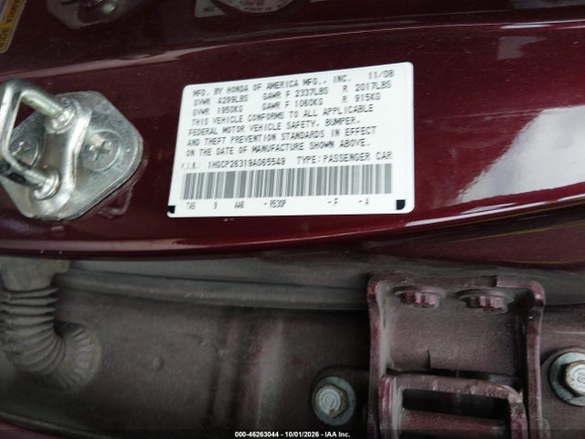 46263044 :رقم المزاد ، 1HGCP26319A065549 vin ، 2009 Honda Accord 2.4 Lx مزاد بيع