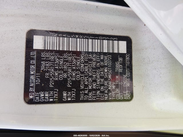 Aukcja sprzedaży 2012 Nissan Juke Sl, vin: JN8AF5MR5CT103723, numer aukcji: 46263050