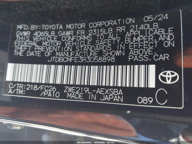 Продаж на аукціоні авто 2024 Toyota Corolla Hybrid Se, vin: JTDBCMFE3R3058898, номер лоту: 46263053